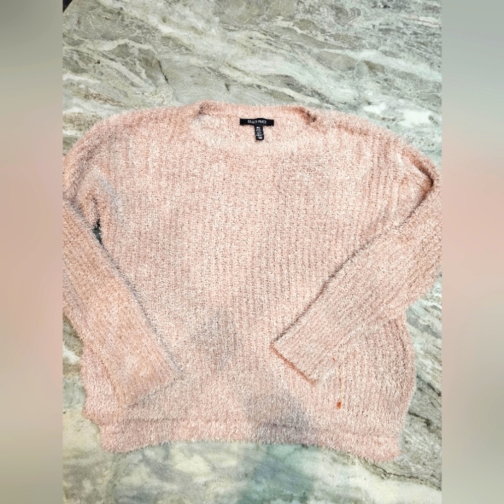 Ellen Tracy Blush Fuzzy Eyelash Knit Sweater Women’s Medium Cozy Pullover